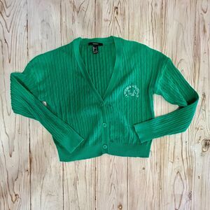 Vintage Y2K Forever 21 Emerald Green Cropped Cardigan Clueless Preppy Academia